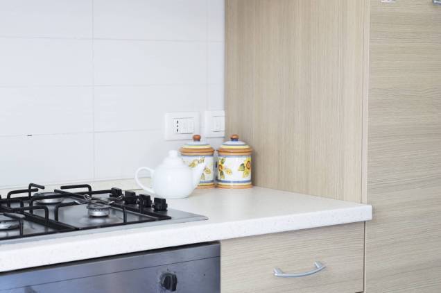 Cooktop and countertop of the equipped kitchen